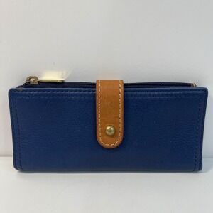 Fossil Blue Leather Snap Closure Bi Fold Wallet with Zip Coin Pouch Buttery Soft